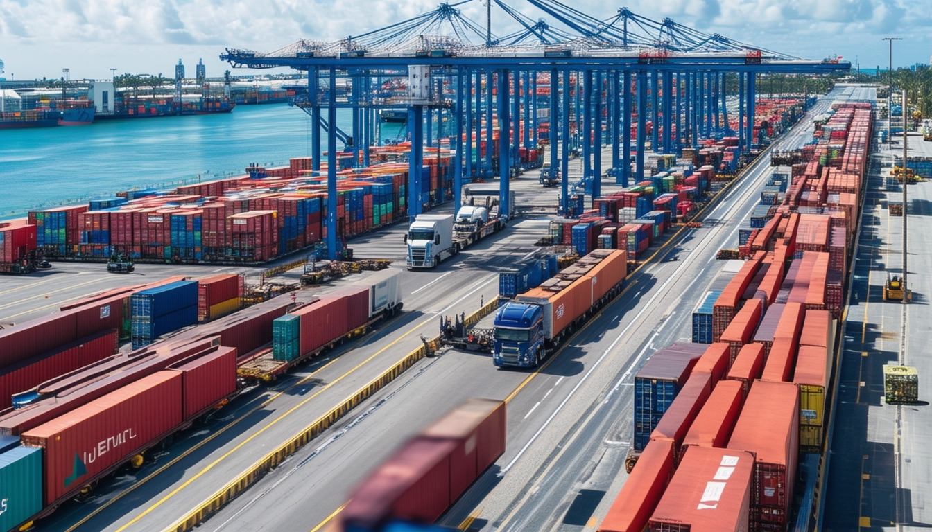 A busy container terminal at Port Everglades with