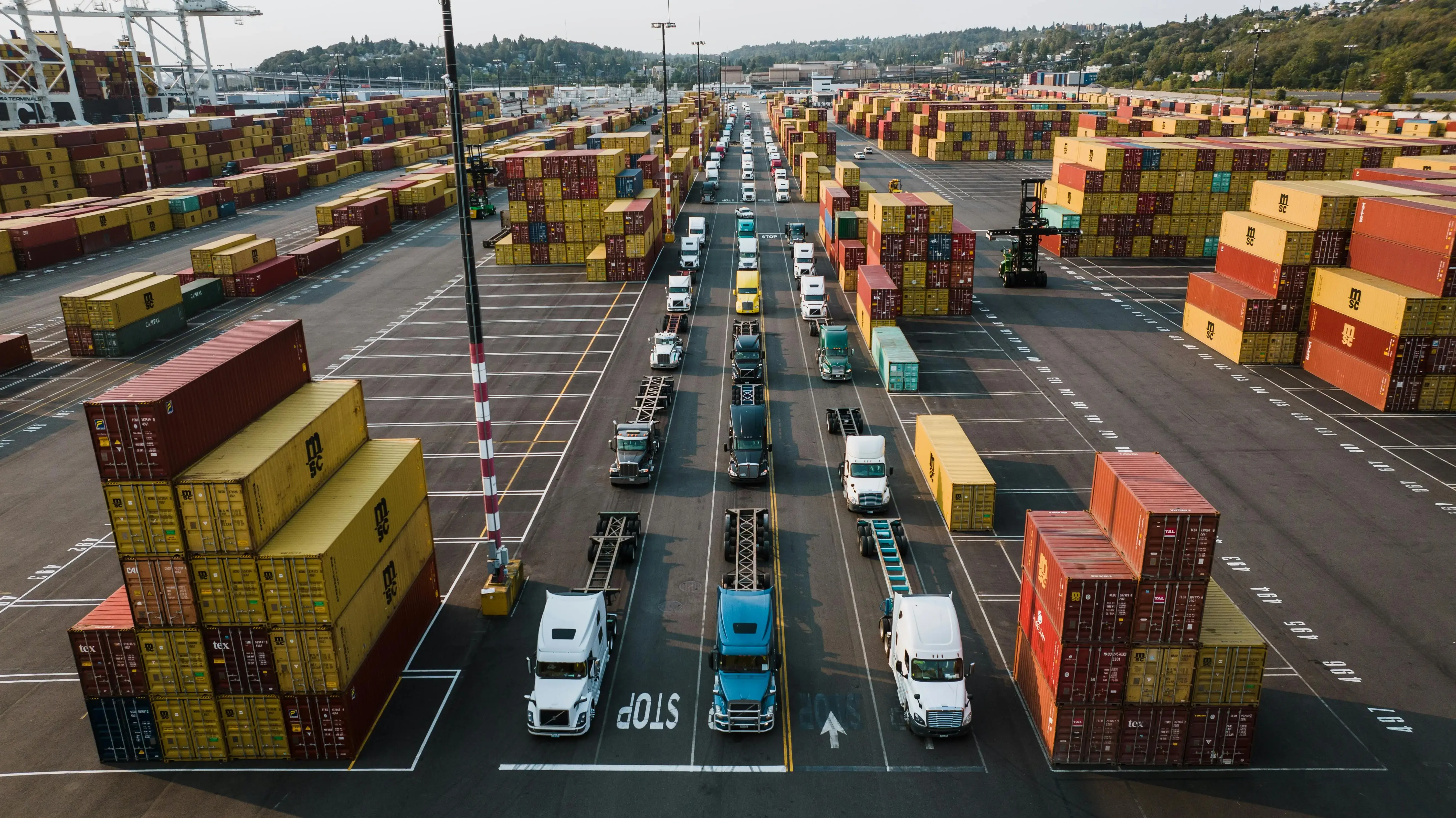 Parked Trucks and Cargo Containers